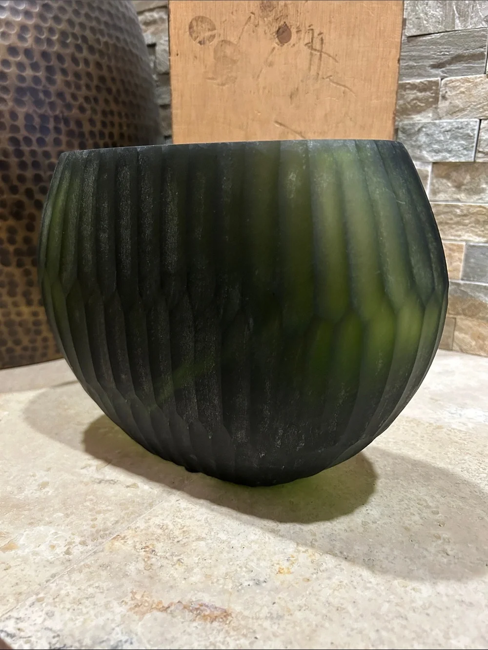 Reptilia frosted olive-green ribbed glass vase